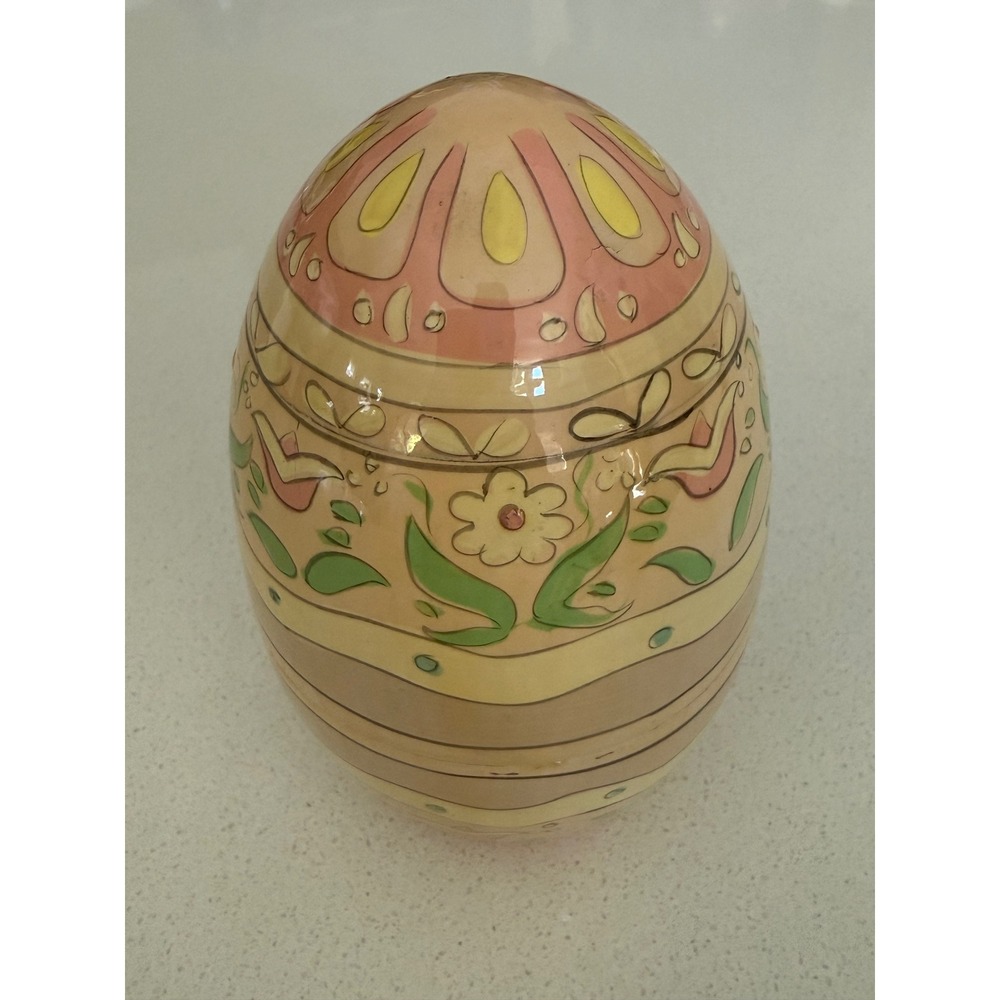 Vintage Hand Painted Wooden Nesting Eggs 4 Piece Set Floral Mouse Easter Decor